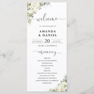 Elegant White Floral Wedding Program Programme