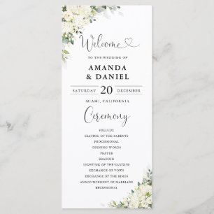 Elegant White Floral Wedding Program Programme