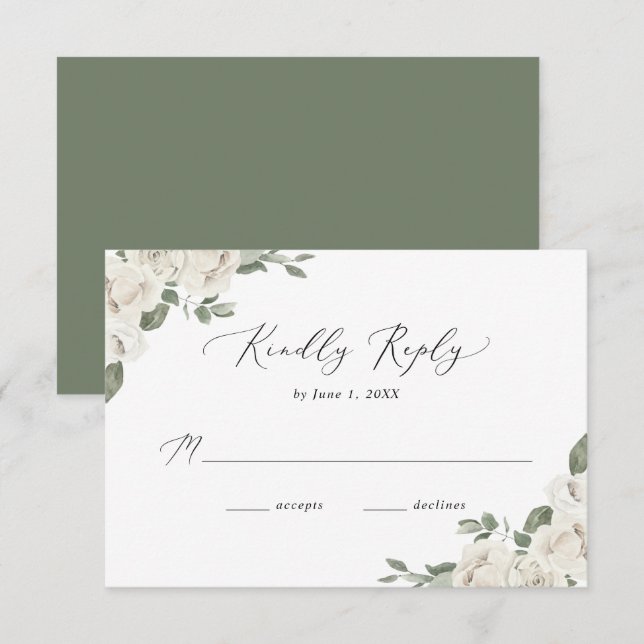 Elegant White Floral Wedding  RSVP Card (Front/Back)