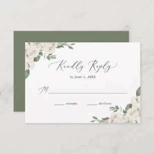 Elegant White Floral Wedding RSVP Card