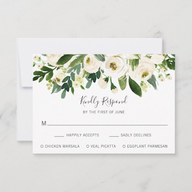 Elegant White Floral Wedding RSVP Card (Front)