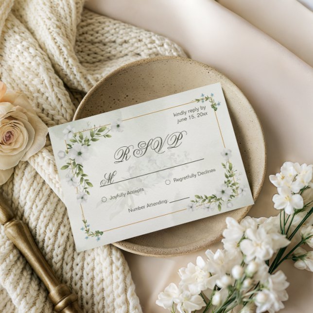 Elegant White Floral Wedding RSVP Card Guest Count (Creator Uploaded)