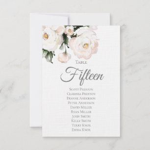 Elegant White Floral Wedding Table Assignment Card