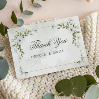 Elegant White Floral Wedding Thank You Card