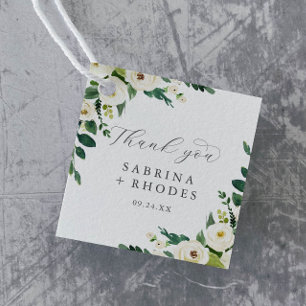 Elegant White Floral Wedding Thank You Favour Tags
