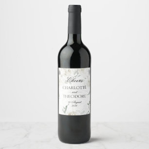 Elegant White Floral Wedding Wine Bottle Label Set