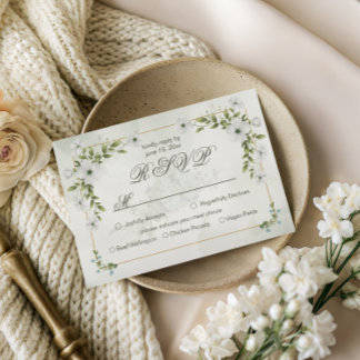 Elegant White Floral Wedding with Meal Choice RSVP Card