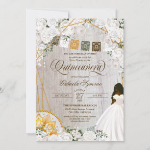 Elegant White Floral Western Charro Quinceanera In Invitation