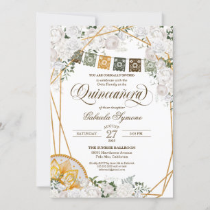Elegant White Floral Western Charro Quinceanera In Invitation