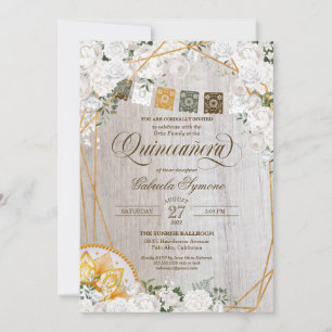 Elegant White Floral Western Charro Quinceanera In Invitation
