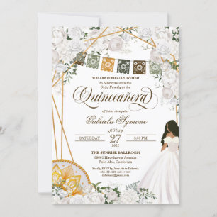 Elegant White Floral Western Charro Quinceanera In Invitation