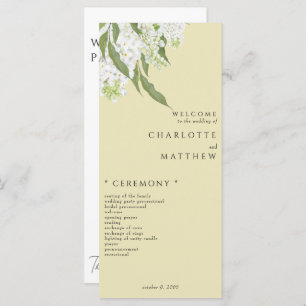 Elegant White Floral Yellow Wedding Program Menu