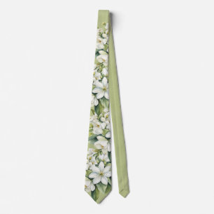 Elegant White Florals Green Groom Wedding Tie