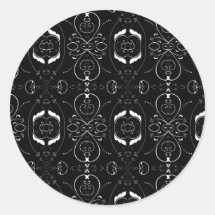 Elegant White Flourishes & Embellishments on Black Classic Round Sticker