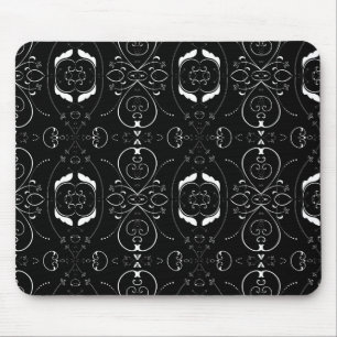 Elegant White Flourishes & Embellishments on Black Mouse Mat