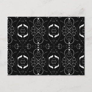 Elegant White Flourishes & Embellishments on Black Postcard