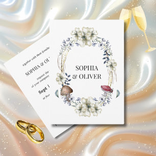 Elegant White Flower and Mushroom Wreath Wedding Invitation