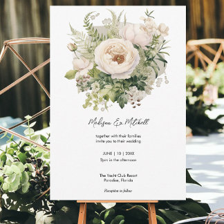 Elegant White Flower Bouquet Watercolor Invitation