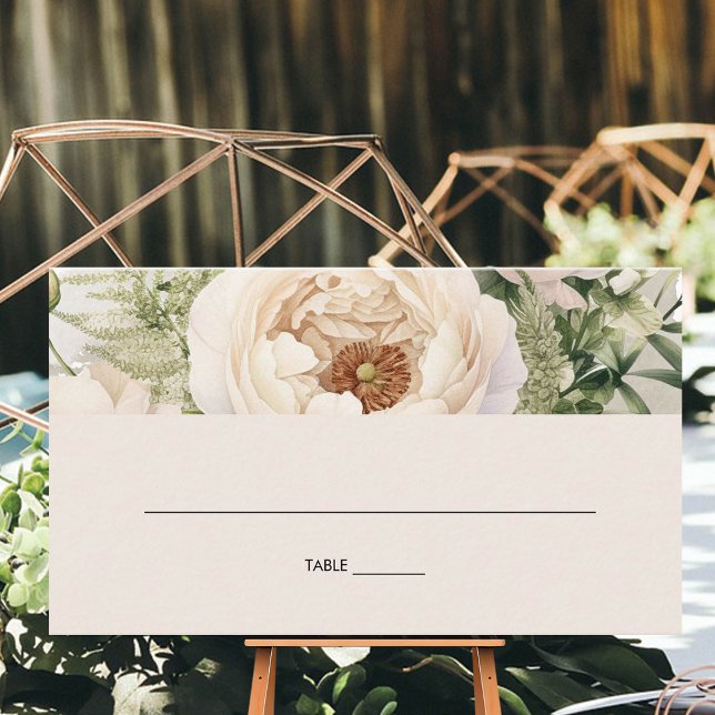 Elegant White Flower Bouquet Watercolor Place Card (Creator Uploaded)