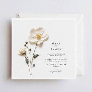 Elegant White Flower I Square Minimalist Wedding Thank You Card