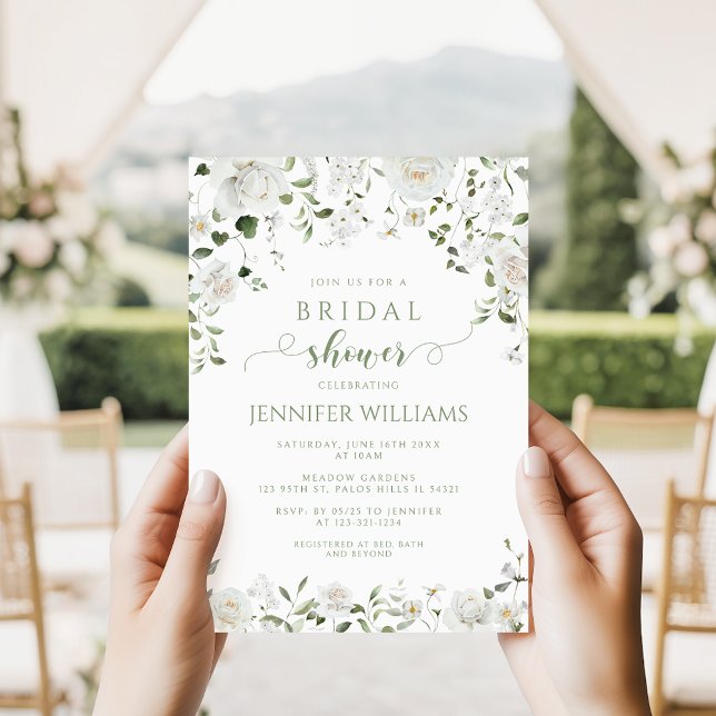 Elegant White Flower Lush Greenery Bridal Shower Invitation (Creator Uploaded)
