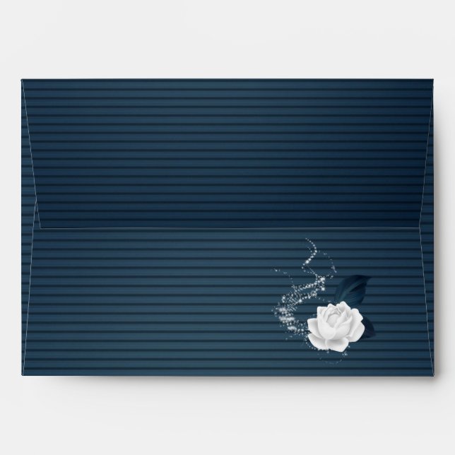 elegant white flower navy blue wedding envelope (Back (Top Flap))