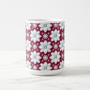 Elegant White Flower Pattern on Deep Magenta Coffee Mug