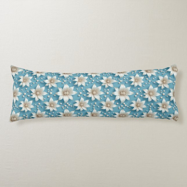 Elegant White Flower Pattern With Pearls Body Cushion (Front)