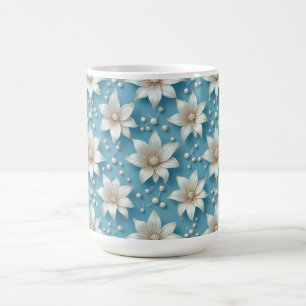 Elegant White Flower Pattern With Pearls Coffee Mug