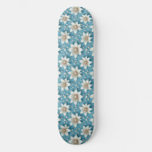 Elegant White Flower Pattern With Pearls Skateboard