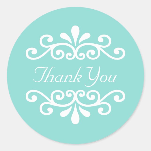 Elegant White Flower Vector on Teal Thank You Classic Round Sticker (Front)