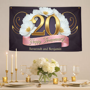 Elegant White Flowers 20th Wedding Anniversary Banner