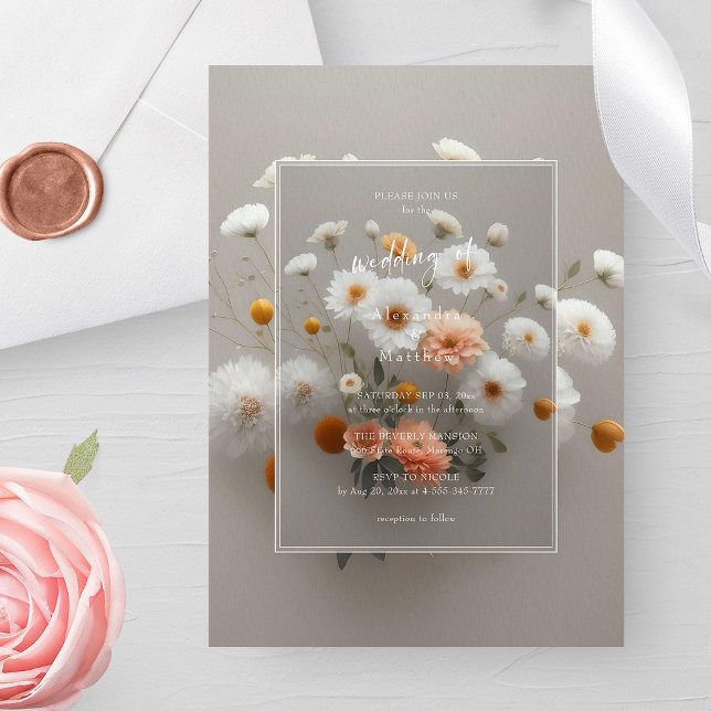 Elegant White Flowers | 3D Frame | Unique Wedding Invitation (Elegant blooms. Stunning 3D frame. Unique wedding invitation)