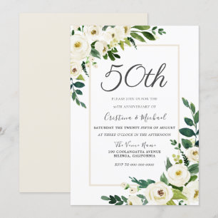 Elegant White Flowers 50th Wedding Anniversary Invitation