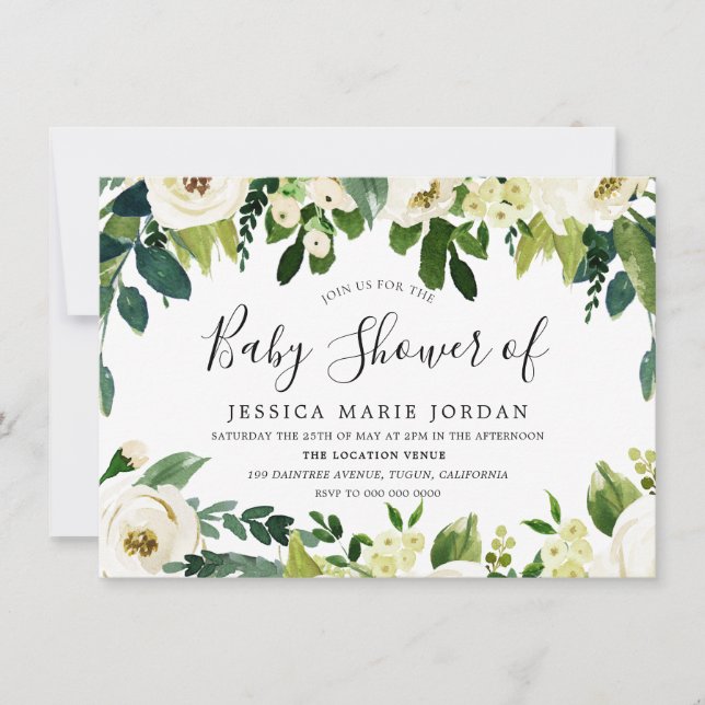 Elegant White Flowers Beautiful Baby Shower Invitation (Front)