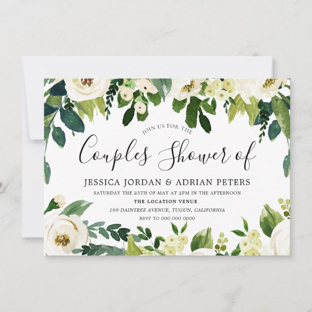 Elegant White Flowers Beautiful Couples Shower Invitation (Front)