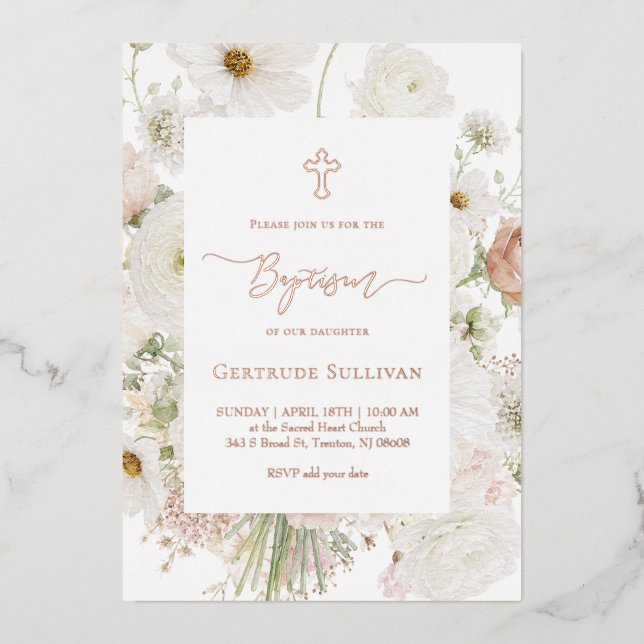 elegant white flowers bouquet Baptism (Front)