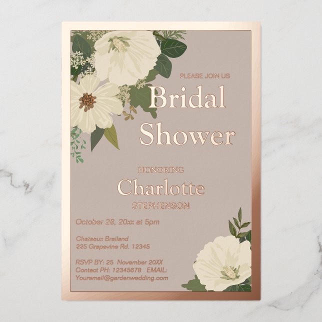 Elegant White Flowers Bridal Shower Neutral and  (Front)