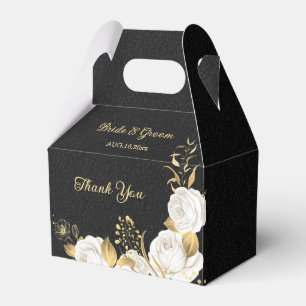 Elegant white flowers gold black wedding favour box