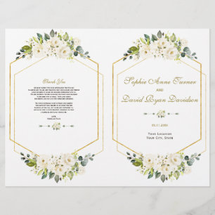 Elegant White Flowers Gold Frame Wedding Program Flyer