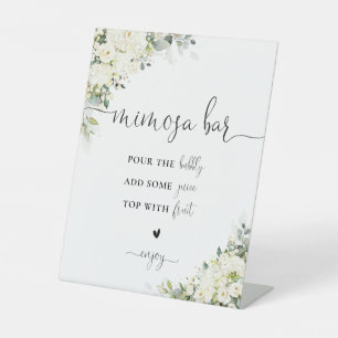 Elegant White Flowers Mimosa Bar Sign