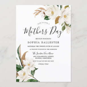 Elegant White Flowers Mothers Day Brunch Invitation