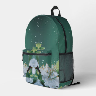Elegant White Flowers on Light Green Botanical Tot Printed Backpack