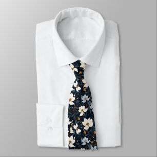 Elegant White Flowers Pattern Tie