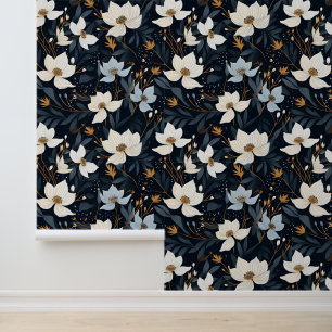 Elegant White Flowers Pattern Wallpaper