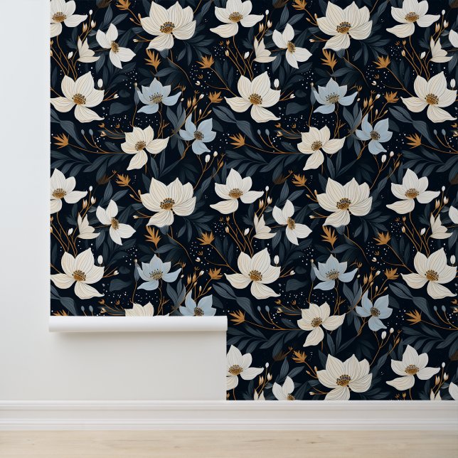 Elegant White Flowers Pattern Wallpaper (Application)