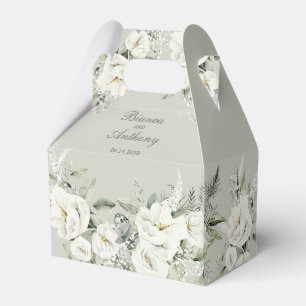 Elegant White Flowers Sage Green Wedding Favour Box