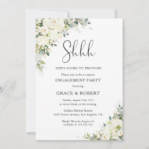 Elegant White Flowers Surprise Engagement Party Invitation