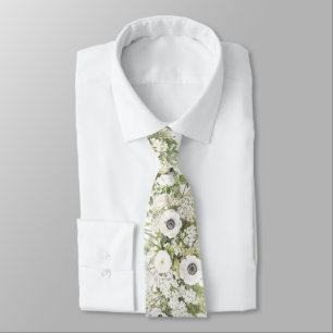 Elegant White Flowers Tie
