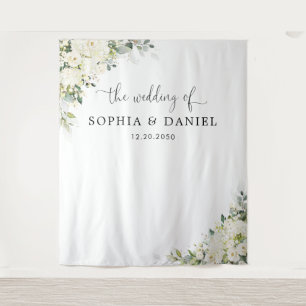 Elegant White Flowers Wedding Backdrops Banner Tapestry
